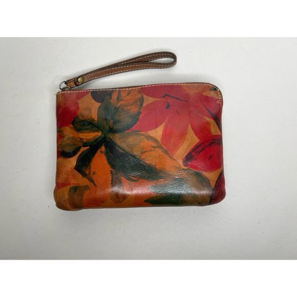 Patricia Nash Cassini Wristlet Veg Tan Leather Floral - Picture 1 of 13